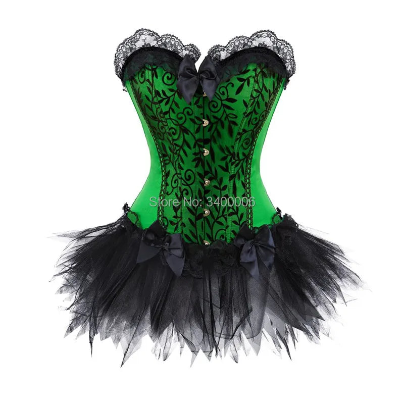 Corset Dress Tutu Skirt Corset Bustier Lace Party Showgirl Dance Plus Size Gothic Sexy Costume Burlesque Exotic Green Purple