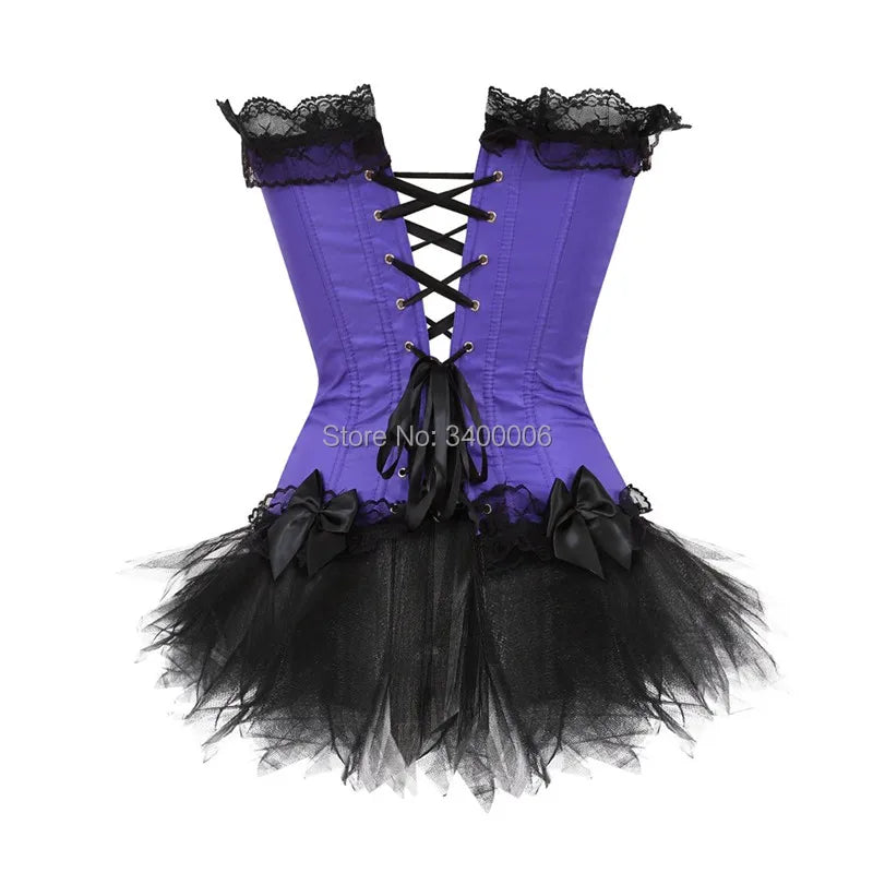 Corset Dress Tutu Skirt Corset Bustier Lace Party Showgirl Dance Plus Size Gothic Sexy Costume Burlesque Exotic Green Purple