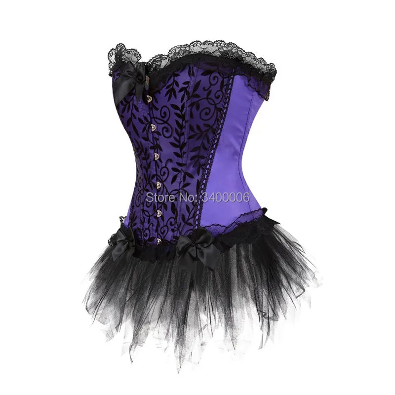 Corset Dress Tutu Skirt Corset Bustier Lace Party Showgirl Dance Plus Size Gothic Sexy Costume Burlesque Exotic Green Purple