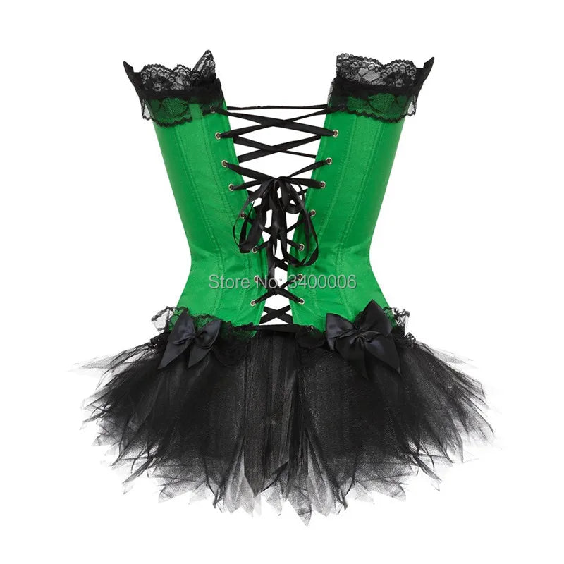 Corset Dress Tutu Skirt Corset Bustier Lace Party Showgirl Dance Plus Size Gothic Sexy Costume Burlesque Exotic Green Purple