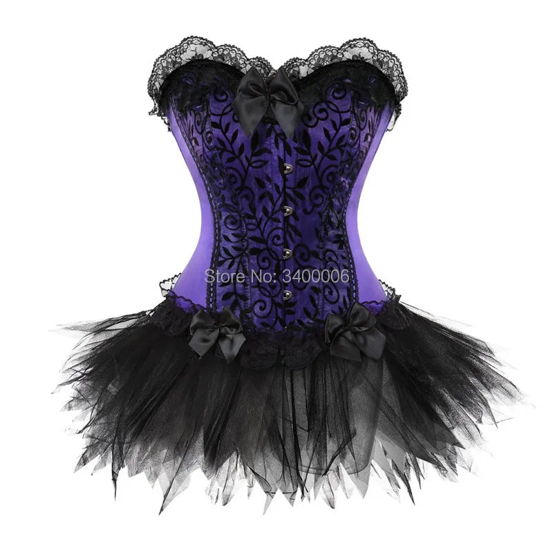 Corset Dress Tutu Skirt Corset Bustier Lace Party Showgirl Dance Plus Size Gothic Sexy Costume Burlesque Exotic Green Purple