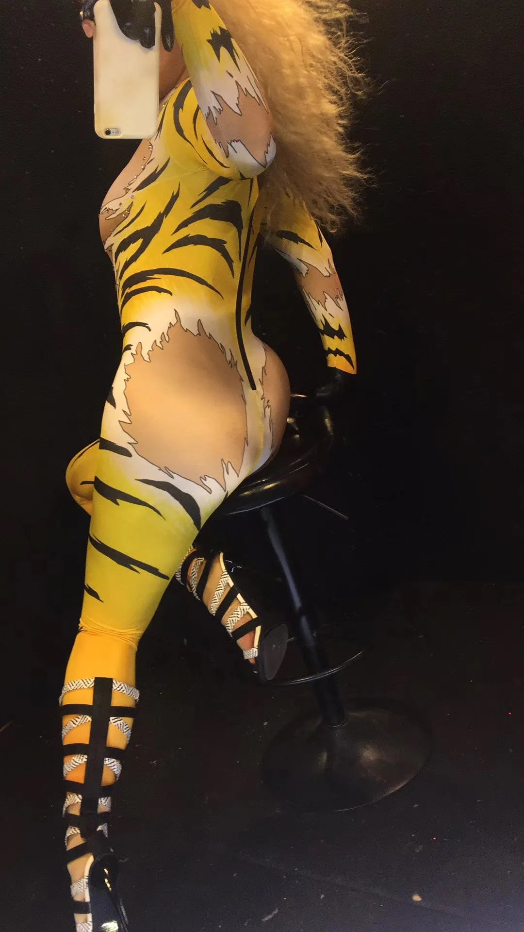 fashion jumpsuit women long sleeve sexy stage Outfit Tiger print Queen Nightclub DS Halloween Costumes Singers pole dance wear