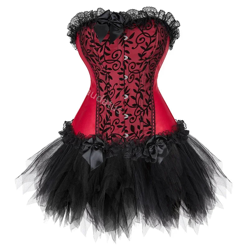 Corset Dress Tutu Skirt Corset Bustier Lace Party Showgirl Dance Plus Size Gothic Sexy Costume Burlesque Exotic Green Purple