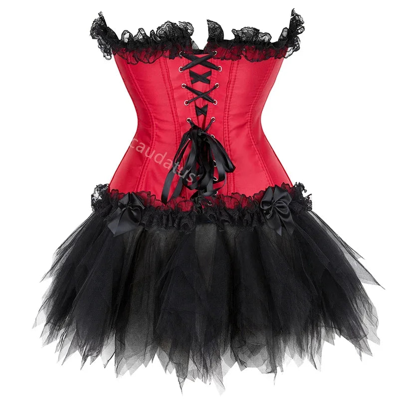 Corset Dress Tutu Skirt Corset Bustier Lace Party Showgirl Dance Plus Size Gothic Sexy Costume Burlesque Exotic Green Purple