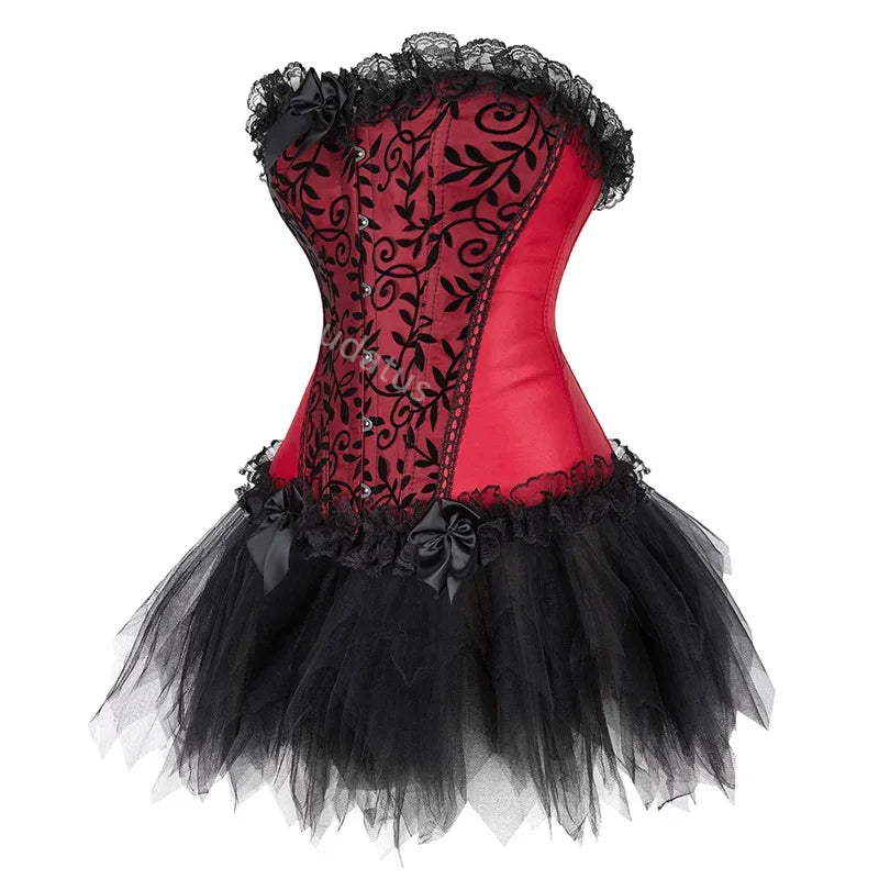 Corset Dress Tutu Skirt Corset Bustier Lace Party Showgirl Dance Plus Size Gothic Sexy Costume Burlesque Exotic Green Purple
