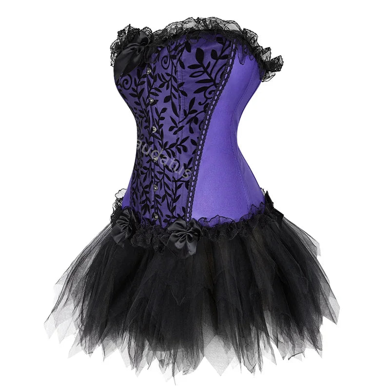 Corset Dress Tutu Skirt Corset Bustier Lace Party Showgirl Dance Plus Size Gothic Sexy Costume Burlesque Exotic Green Purple