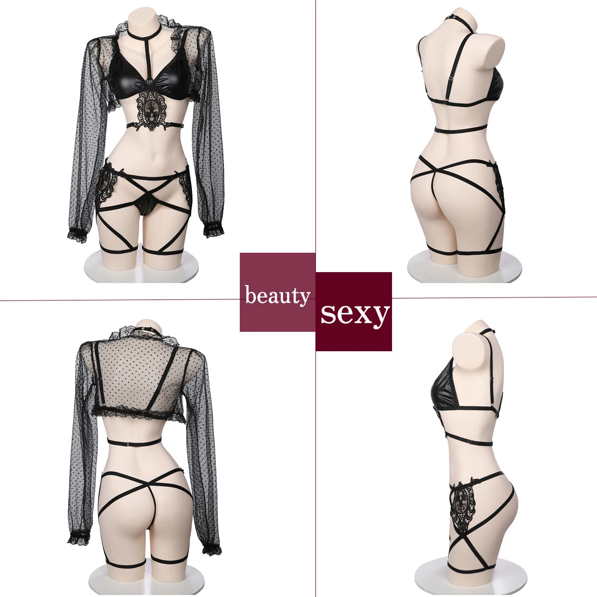 SENMHS Sexy Lingerie Black Bra Underwear Set Women Mesh Through Cover-up Nightclub Bar Pole Dance Suit Gogo Dancer Outfit