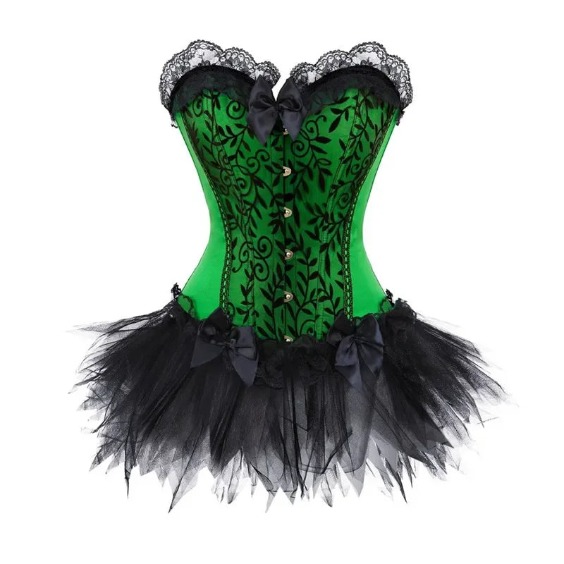 Corset Dress Tutu Skirt Corset Bustier Lace Party Showgirl Dance Plus Size Gothic Sexy Costume Burlesque Exotic Green Purple