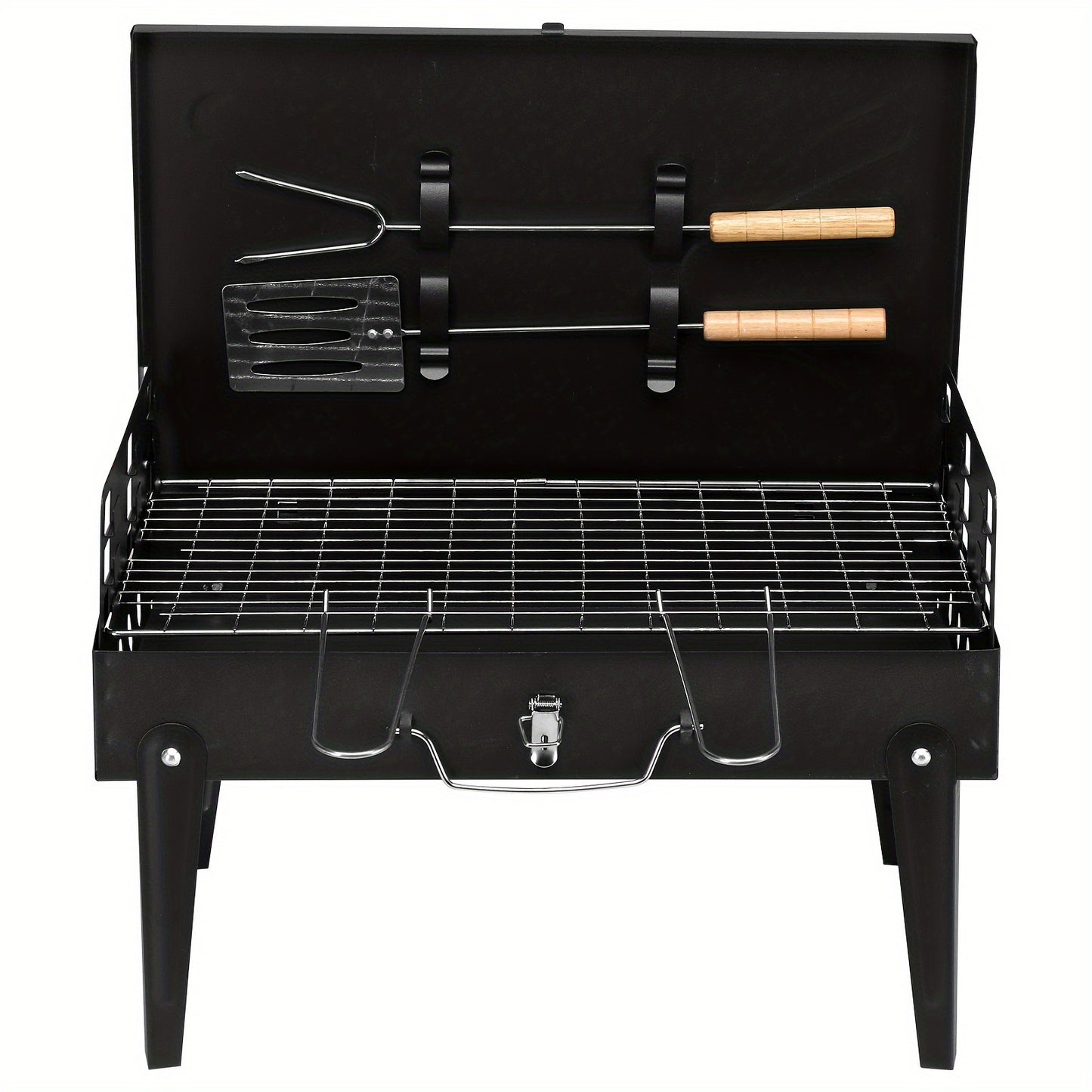 Compact Charcoal BBQ Grill 44x27x7cm - Easy Carry Design, Durable Black Finish, Ideal for Backyard & Picnic Cooking
