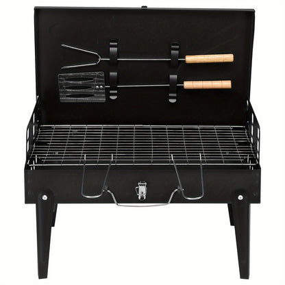 Compact Charcoal BBQ Grill 44x27x7cm - Easy Carry Design, Durable Black Finish, Ideal for Backyard & Picnic Cooking