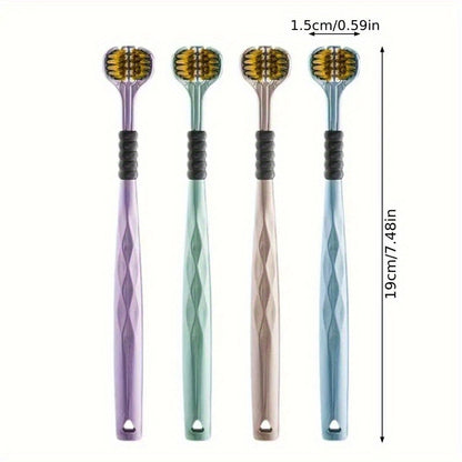 4-Piece Set of Ergonomic Manual Toothbrushes with 3-Sided Brush Heads, Golden Volcano Bristles, and Soft Grip Handles - Suitable for Adults