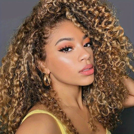 16-30in, exquisite 13x4 transparent lace wig, deep wave honey gold mixed color human hair, deep wave honey gold mixed color fascinating.