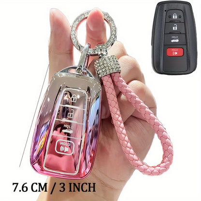 Car Keychain Cover for Toyota, with Rhinestone Keychain, Soft Key Full Protection Cover, Gift