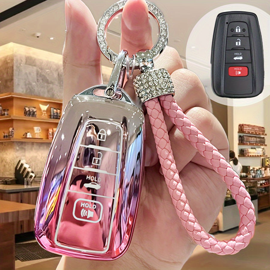 Car Keychain Cover for Toyota, with Rhinestone Keychain, Soft Key Full Protection Cover, Gift