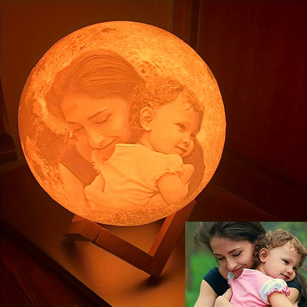 1pc Customizable 3D Moon Lamp - Rechargeable LED Night Light with 16-Color RGB Remote Control, 300mAh Battery, and Personalized Photo/Text Options - Perfect for Birthday, Christmas, Father's Day, Mother's Day