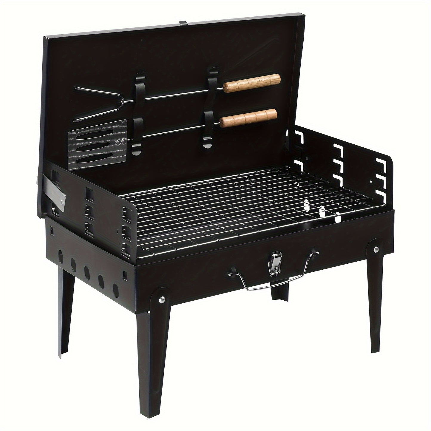 Compact Charcoal BBQ Grill 44x27x7cm - Easy Carry Design, Durable Black Finish, Ideal for Backyard & Picnic Cooking