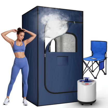 3L Portable Steam Sauna for Home - Relaxing Spa Experience with Remote Control, Folding Chair, 99 Minute Timer, Navy Blue - Compact, Easy to Assemble, and Space-Saving Design