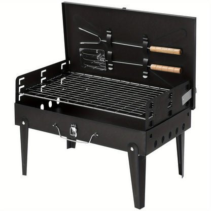 Compact Charcoal BBQ Grill 44x27x7cm - Easy Carry Design, Durable Black Finish, Ideal for Backyard & Picnic Cooking