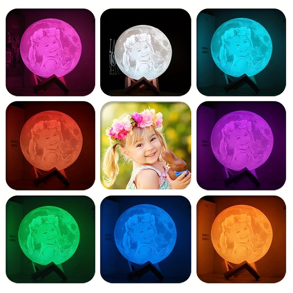 1pc Customizable 3D Moon Lamp - Rechargeable LED Night Light with 16-Color RGB Remote Control, 300mAh Battery, and Personalized Photo/Text Options - Perfect for Birthday, Christmas, Father's Day, Mother's Day