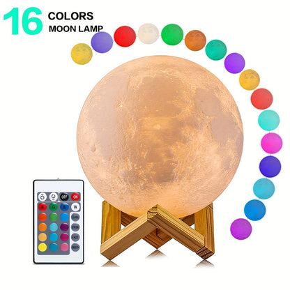 1pc Customizable 3D Moon Lamp - Rechargeable LED Night Light with 16-Color RGB Remote Control, 300mAh Battery, and Personalized Photo/Text Options - Perfect for Birthday, Christmas, Father's Day, Mother's Day