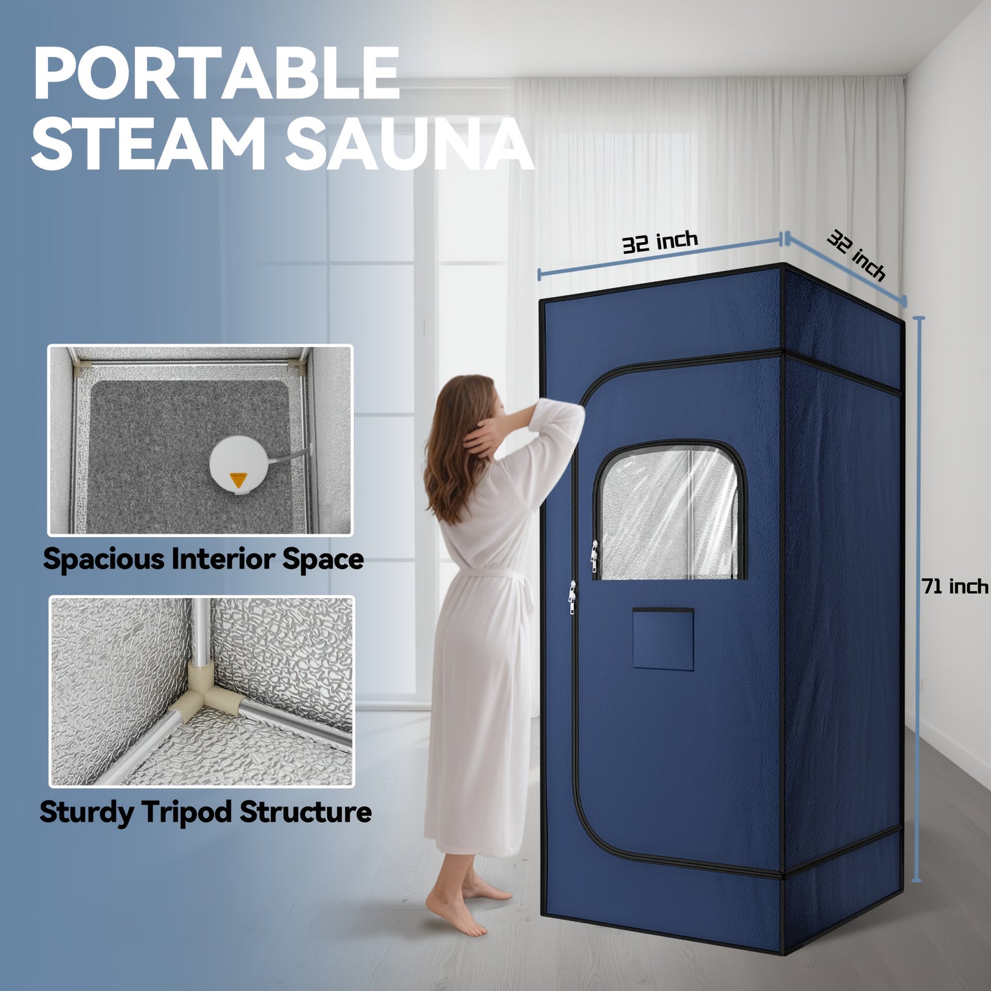 3L Portable Steam Sauna for Home - Relaxing Spa Experience with Remote Control, Folding Chair, 99 Minute Timer, Navy Blue - Compact, Easy to Assemble, and Space-Saving Design