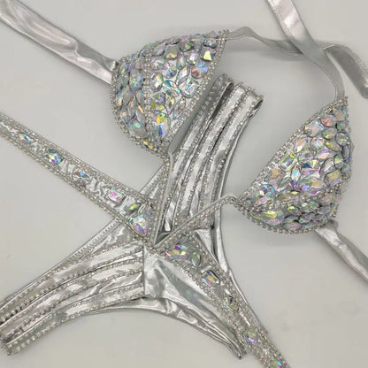 Nightclub Bar Sexy Rhinestones Bikini Set Pole Dance Costume Women Club Party DJ DS Dancer Performance Rave Outfit Diamond Bra
