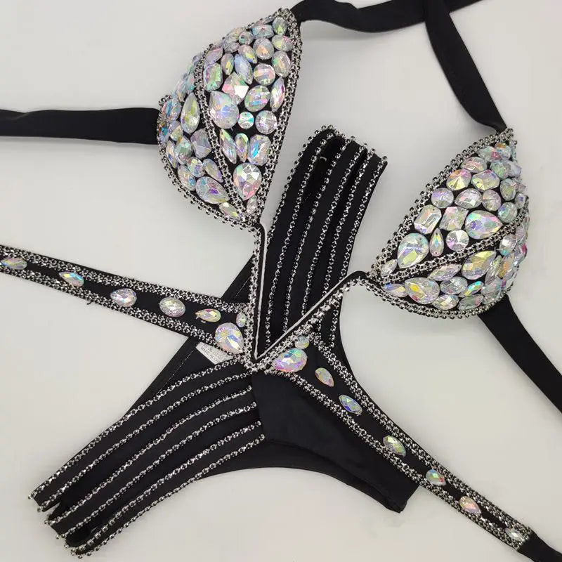 Nightclub Bar Sexy Rhinestones Bikini Set Pole Dance Costume Women Club Party DJ DS Dancer Performance Rave Outfit Diamond Bra