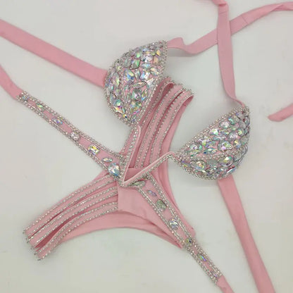 Nightclub Bar Sexy Rhinestones Bikini Set Pole Dance Costume Women Club Party DJ DS Dancer Performance Rave Outfit Diamond Bra