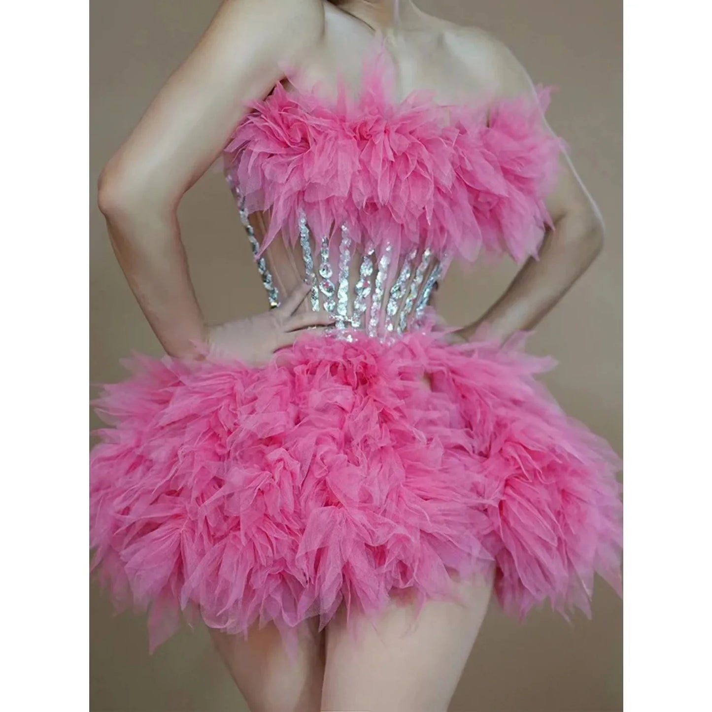 Sparkly Rhinestones Sequins Tube Tutu Mesh Dresses for Women Sexy Birthday Party Prom Evening Dress Photo Shoot Wear