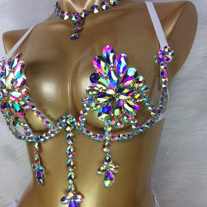 Belly Dancing Wire Bra Top High Waist Pants Samba Carnival Costume Set Hot Girl Nightclub Stage Dancer Wear festival outfit
