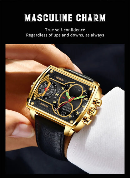LIGE Digital Men's Watches Fashion Square Military Stainless Casual Sports Quartz Electronic Watch Waterproof Male Alarm Clocks