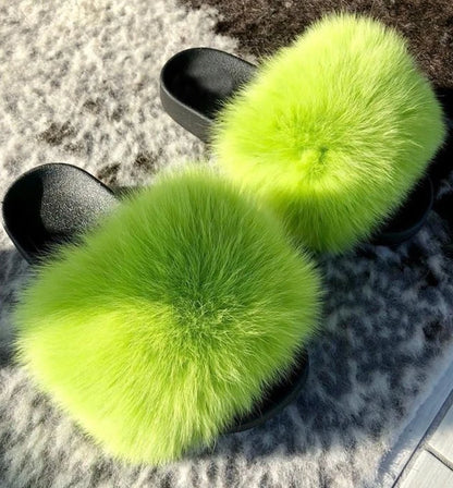 Natural fox fur slippers, fashionable outdoor multi-color animal hair slippers, women's gifts, soft EVA sole slippers,on trend