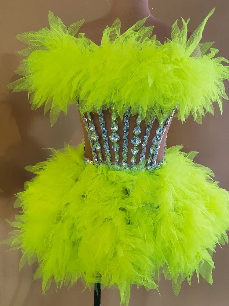 Sparkly Rhinestones Sequins Tube Tutu Mesh Dresses for Women Sexy Birthday Party Prom Evening Dress Photo Shoot Wear