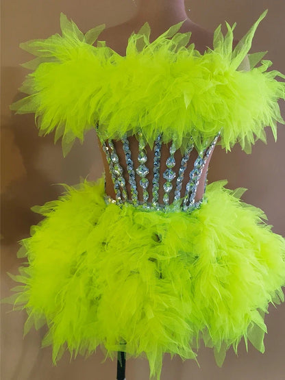Sparkly Rhinestones Sequins Tube Tutu Mesh Dresses for Women Sexy Birthday Party Prom Evening Dress Photo Shoot Wear