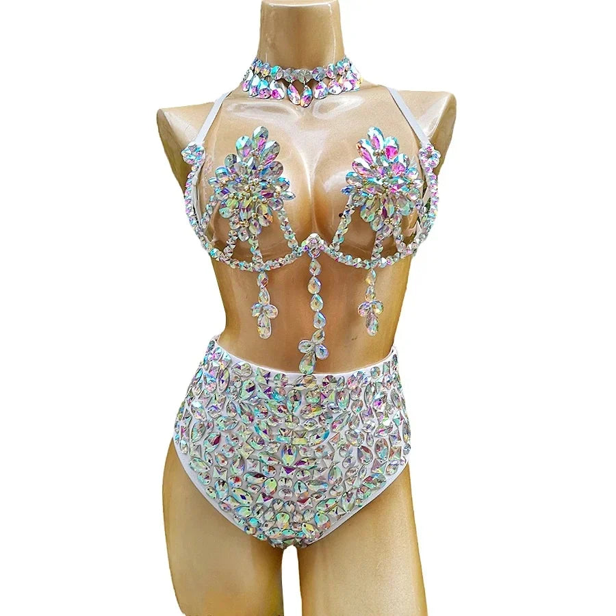 Belly Dancing Wire Bra Top High Waist Pants Samba Carnival Costume Set Hot Girl Nightclub Stage Dancer Wear festival outfit