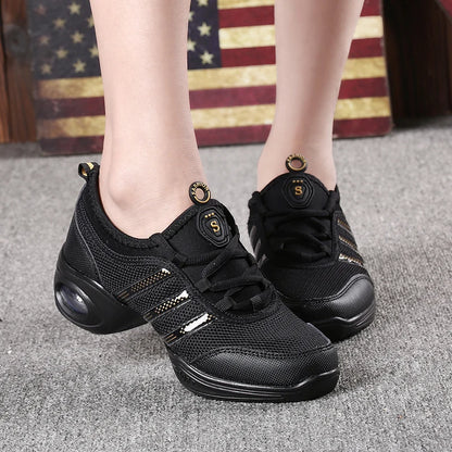 Breathable Women's Jazz Shoes Lace-up Modern Dance Shoes Lady Comfortable Air Cushion Platform Sneakers for Dancing Walking