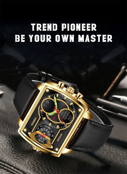 LIGE Digital Men's Watches Fashion Square Military Stainless Casual Sports Quartz Electronic Watch Waterproof Male Alarm Clocks