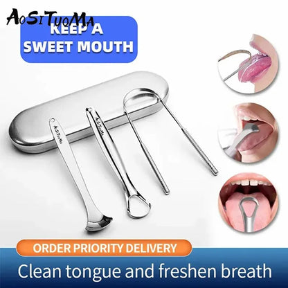 Stainless Steel Tongue Scraper-Portable Tongue Cleaner for Adults-Effectively Removes Bacteria and Plaque-Easy to Use and Clean