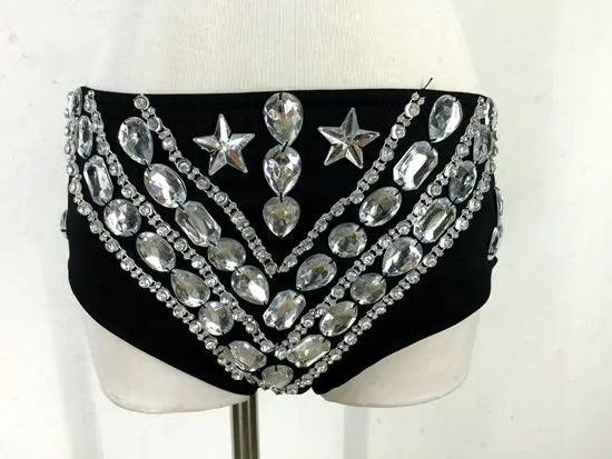 New Sexy Handmade DIY Sewing Top + Shorts + Gauze Skirt 3piece Set Nightclub DJ Singer Stage Costumes Women Summer Clothing