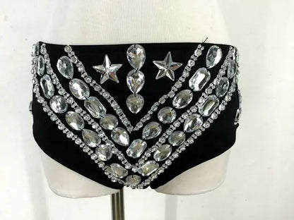 New Sexy Handmade DIY Sewing Top + Shorts + Gauze Skirt 3piece Set Nightclub DJ Singer Stage Costumes Women Summer Clothing