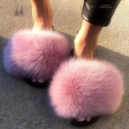 Natural fox fur slippers, fashionable outdoor multi-color animal hair slippers, women's gifts, soft EVA sole slippers,on trend
