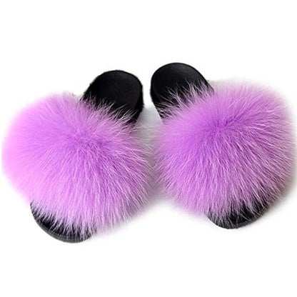 Natural fox fur slippers, fashionable outdoor multi-color animal hair slippers, women's gifts, soft EVA sole slippers,on trend