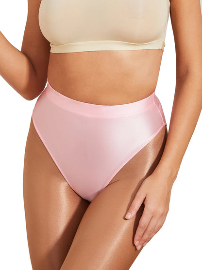 WOMEN sexy gloss briefs Bikinis tight High waisted fork elasticity Hip lifting swimming trunks Oily smooth MEN underwear