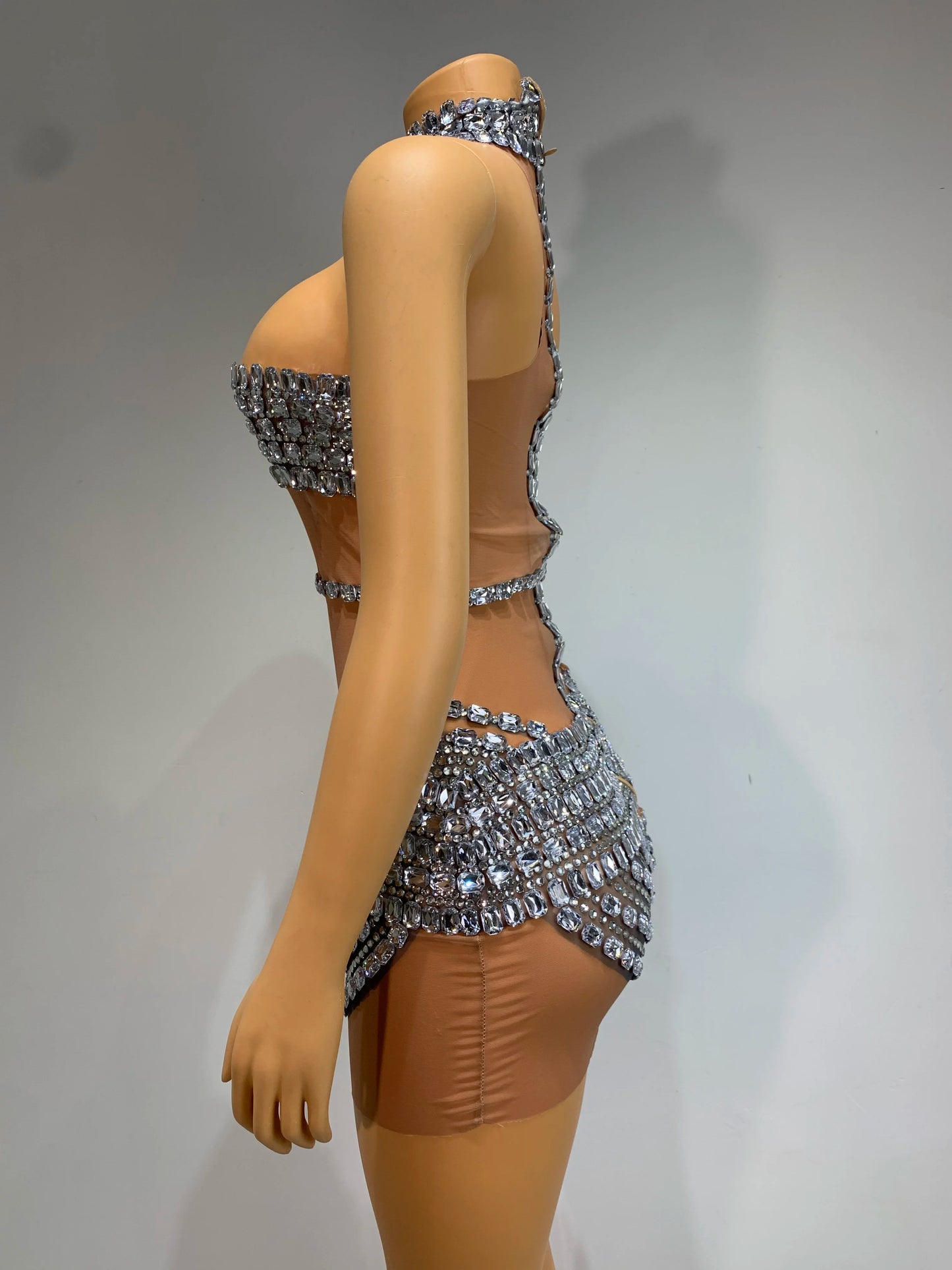 Women Sexy Mesh Perspective Backless Dress Female Singer Dancer Stage Performance Costume Club Birthday Evening Party Clothing
