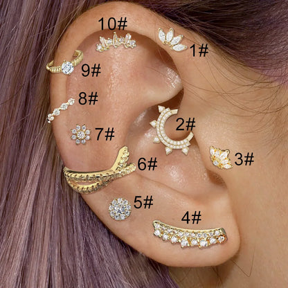 Designer Ear Cartilage Piercing Helix Daith Earrings for Women 1pc Screw Stainless Steel Crystal Earbone Earing on Ear Jewelry