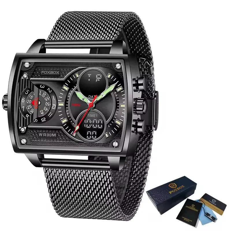 LIGE Digital Men's Watches Fashion Square Military Stainless Casual Sports Quartz Electronic Watch Waterproof Male Alarm Clocks