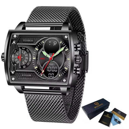 LIGE Digital Men's Watches Fashion Square Military Stainless Casual Sports Quartz Electronic Watch Waterproof Male Alarm Clocks