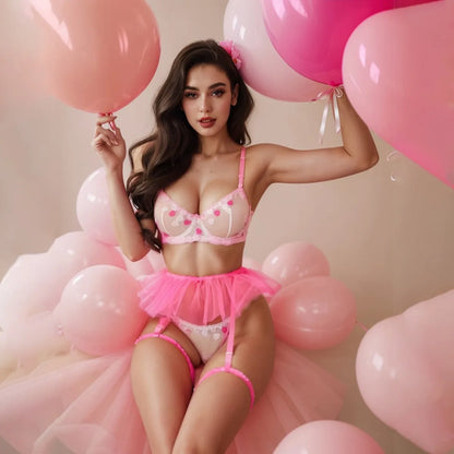 2025 New Design Women's Sexy Lace Lingerie Bikini Underwear Stylish Pushed Up Bra Set Hot Night Fliter Nightwear Cute Tutu Dress