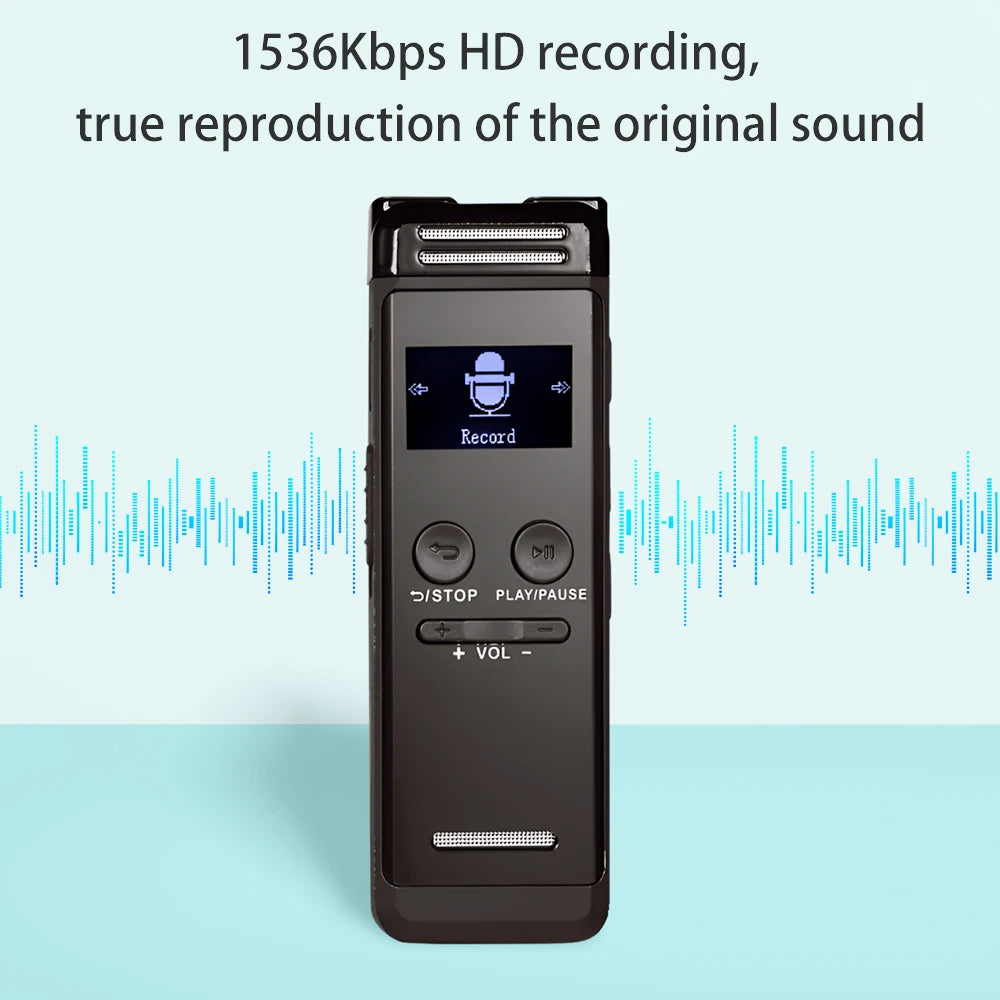 Digital Voice Recorder 32G Activated Record Playback MP3 Music Player w/ Mic Speaker 1536KBPS HD Recording 24 System Languages