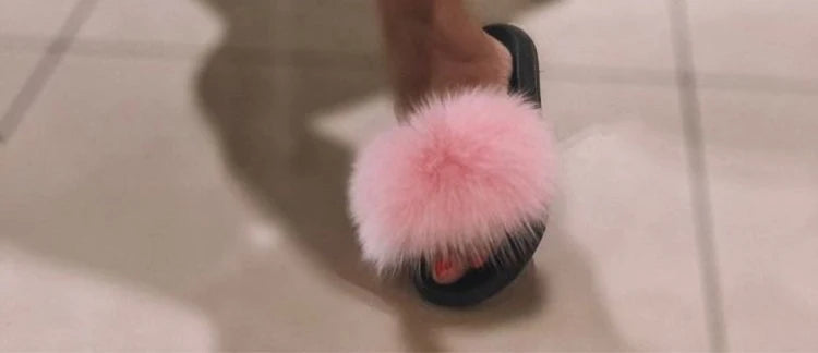 Natural fox fur slippers, fashionable outdoor multi-color animal hair slippers, women's gifts, soft EVA sole slippers,on trend